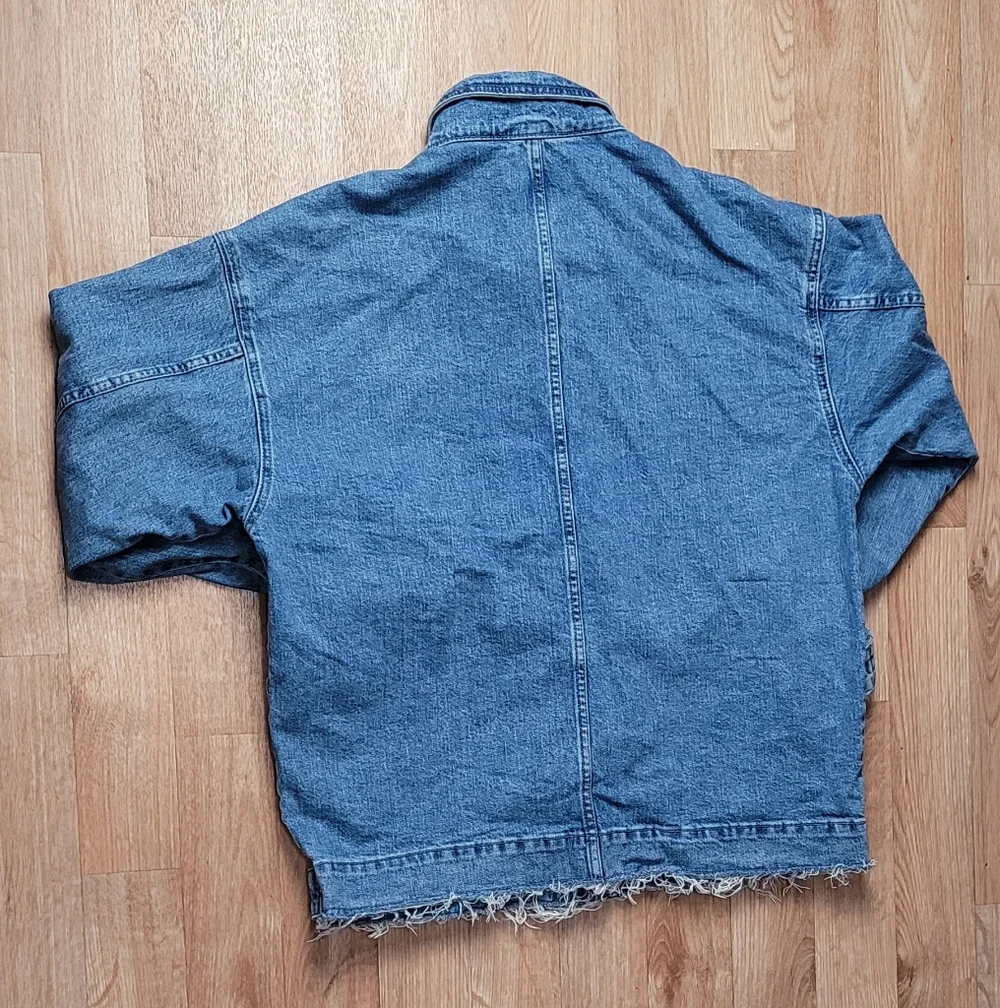 Zara Men Zip Up Denim Raw Edge Jacket Size Large